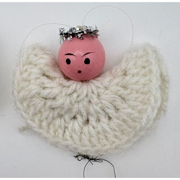 Handmade Crochet Angel Ornament Set Of 4 Vintage Christmas Yarn Decor - Picture 6 of 9